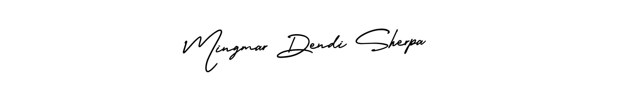 The best way (AmerikaSignatureDemo-Regular) to make a short signature is to pick only two or three words in your name. The name Mingmar Dendi Sherpa include a total of six letters. For converting this name. Mingmar Dendi Sherpa signature style 3 images and pictures png