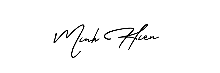 You should practise on your own different ways (AmerikaSignatureDemo-Regular) to write your name (Minh Hien) in signature. don't let someone else do it for you. Minh Hien signature style 3 images and pictures png