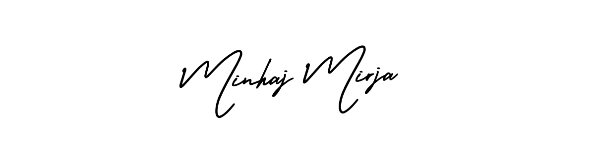 The best way (AmerikaSignatureDemo-Regular) to make a short signature is to pick only two or three words in your name. The name Minhaj Mirja include a total of six letters. For converting this name. Minhaj Mirja signature style 3 images and pictures png