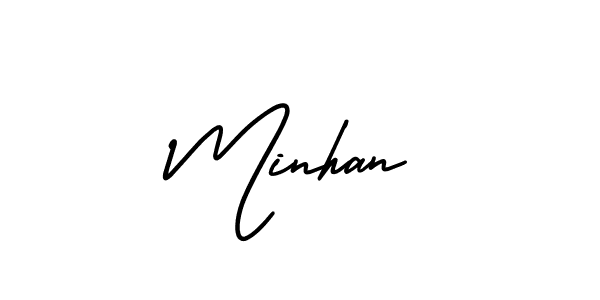 You should practise on your own different ways (AmerikaSignatureDemo-Regular) to write your name (Minhan) in signature. don't let someone else do it for you. Minhan signature style 3 images and pictures png