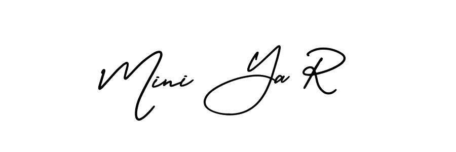 The best way (AmerikaSignatureDemo-Regular) to make a short signature is to pick only two or three words in your name. The name Mini Ya R include a total of six letters. For converting this name. Mini Ya R signature style 3 images and pictures png
