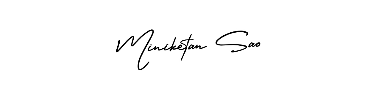 You should practise on your own different ways (AmerikaSignatureDemo-Regular) to write your name (Miniketan Sao) in signature. don't let someone else do it for you. Miniketan Sao signature style 3 images and pictures png