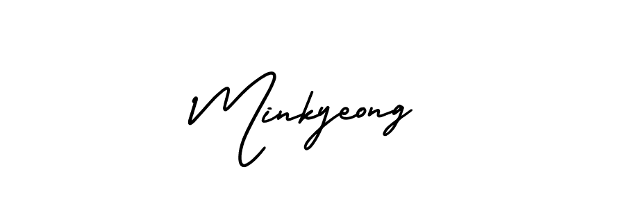 The best way (AmerikaSignatureDemo-Regular) to make a short signature is to pick only two or three words in your name. The name Minkyeong include a total of six letters. For converting this name. Minkyeong signature style 3 images and pictures png