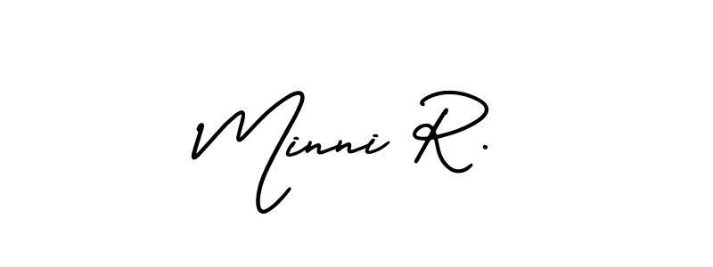 You should practise on your own different ways (AmerikaSignatureDemo-Regular) to write your name (Minni R.) in signature. don't let someone else do it for you. Minni R. signature style 3 images and pictures png