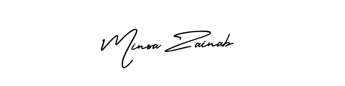 You should practise on your own different ways (AmerikaSignatureDemo-Regular) to write your name (Minsa Zainab) in signature. don't let someone else do it for you. Minsa Zainab signature style 3 images and pictures png