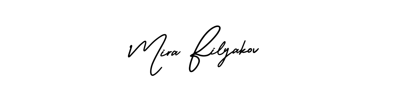 You should practise on your own different ways (AmerikaSignatureDemo-Regular) to write your name (Mira Filyakov) in signature. don't let someone else do it for you. Mira Filyakov signature style 3 images and pictures png