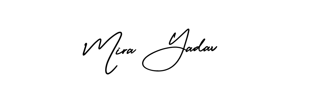 The best way (AmerikaSignatureDemo-Regular) to make a short signature is to pick only two or three words in your name. The name Mira Yadav include a total of six letters. For converting this name. Mira Yadav signature style 3 images and pictures png