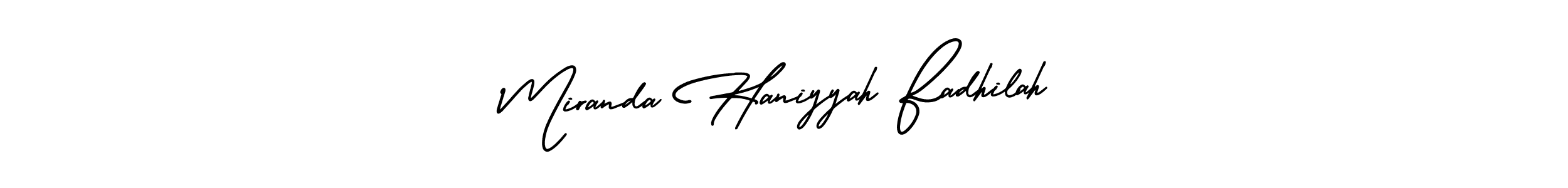 You should practise on your own different ways (AmerikaSignatureDemo-Regular) to write your name (Miranda Haniyyah Fadhilah) in signature. don't let someone else do it for you. Miranda Haniyyah Fadhilah signature style 3 images and pictures png