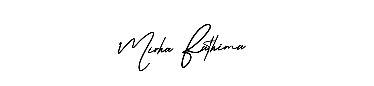 The best way (AmerikaSignatureDemo-Regular) to make a short signature is to pick only two or three words in your name. The name Mirha Fathima include a total of six letters. For converting this name. Mirha Fathima signature style 3 images and pictures png