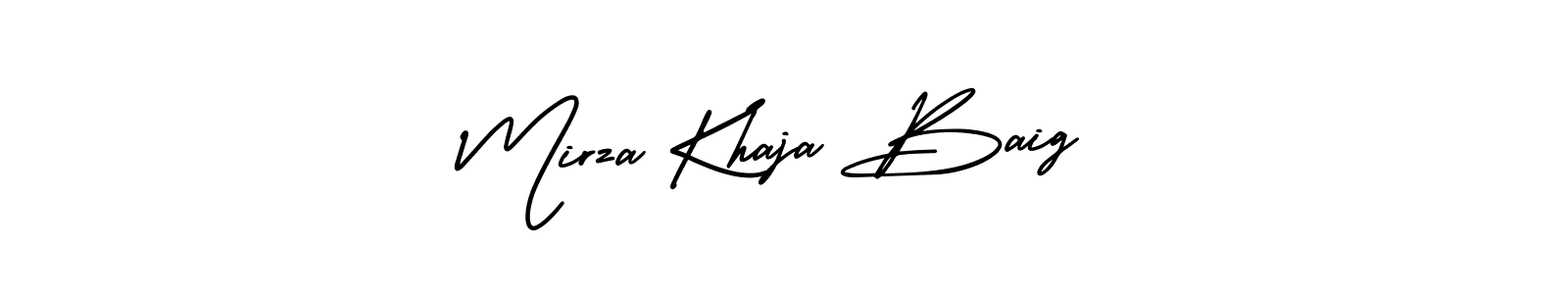 The best way (AmerikaSignatureDemo-Regular) to make a short signature is to pick only two or three words in your name. The name Mirza Khaja Baig include a total of six letters. For converting this name. Mirza Khaja Baig signature style 3 images and pictures png