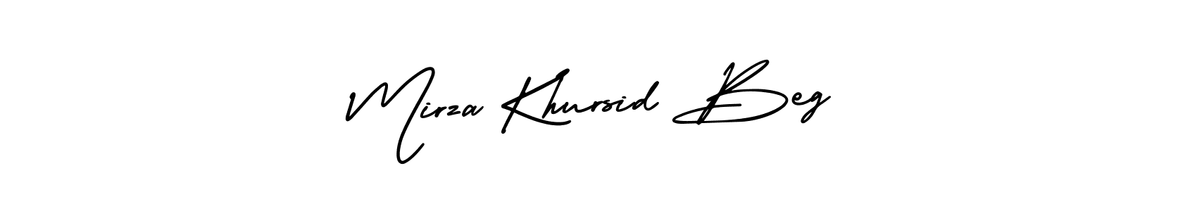 You should practise on your own different ways (AmerikaSignatureDemo-Regular) to write your name (Mirza Khursid Beg) in signature. don't let someone else do it for you. Mirza Khursid Beg signature style 3 images and pictures png
