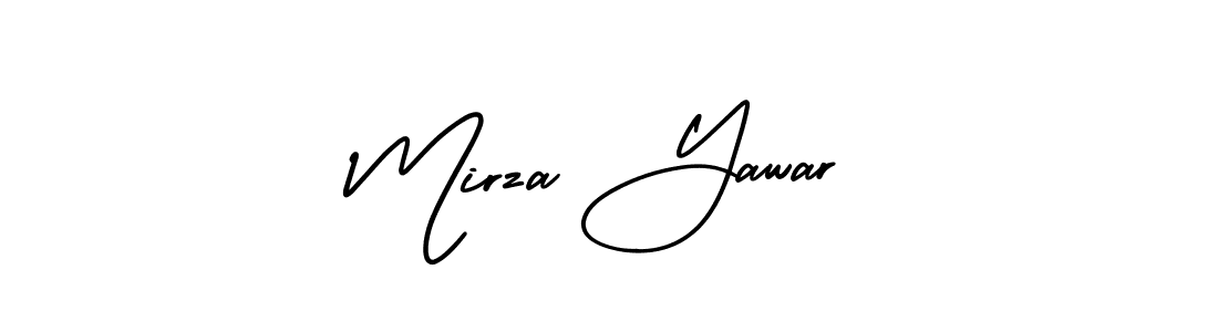 The best way (AmerikaSignatureDemo-Regular) to make a short signature is to pick only two or three words in your name. The name Mirza Yawar include a total of six letters. For converting this name. Mirza Yawar signature style 3 images and pictures png