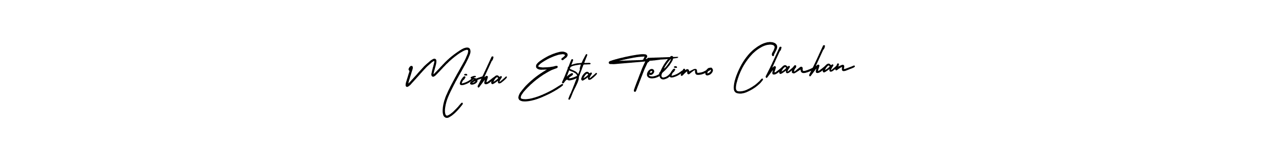 Misha Ekta Telimo Chauhan stylish signature style. Best Handwritten Sign (AmerikaSignatureDemo-Regular) for my name. Handwritten Signature Collection Ideas for my name Misha Ekta Telimo Chauhan. Misha Ekta Telimo Chauhan signature style 3 images and pictures png