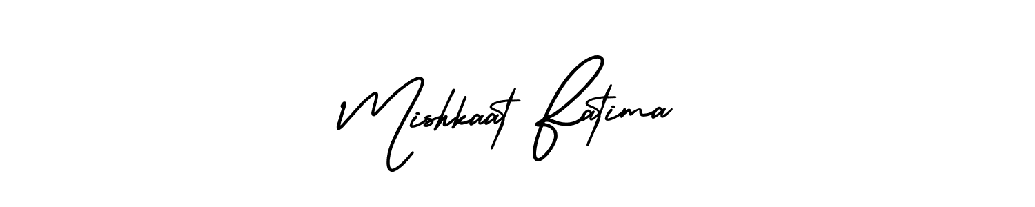 The best way (AmerikaSignatureDemo-Regular) to make a short signature is to pick only two or three words in your name. The name Mishkaat Fatima include a total of six letters. For converting this name. Mishkaat Fatima signature style 3 images and pictures png