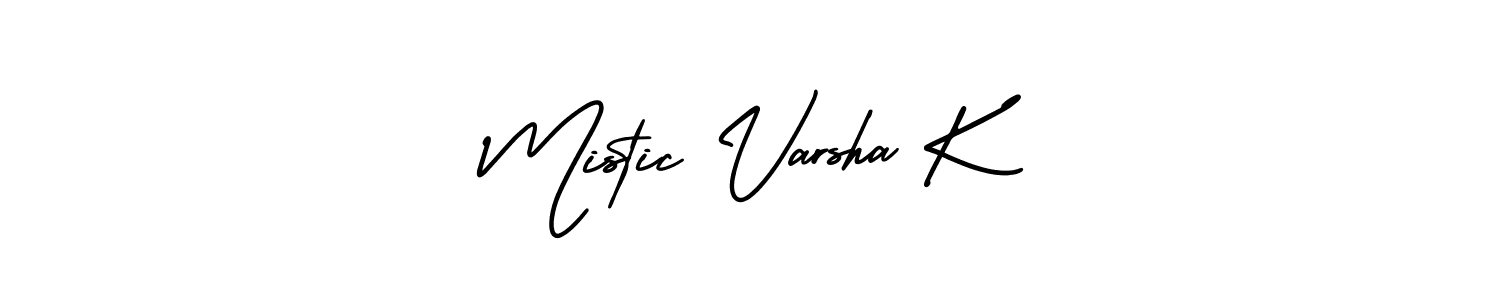You should practise on your own different ways (AmerikaSignatureDemo-Regular) to write your name (Mistic Varsha K) in signature. don't let someone else do it for you. Mistic Varsha K signature style 3 images and pictures png