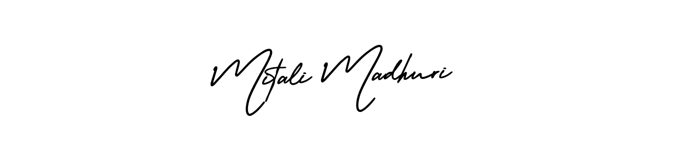 How to make Mitali Madhuri name signature. Use AmerikaSignatureDemo-Regular style for creating short signs online. This is the latest handwritten sign. Mitali Madhuri signature style 3 images and pictures png