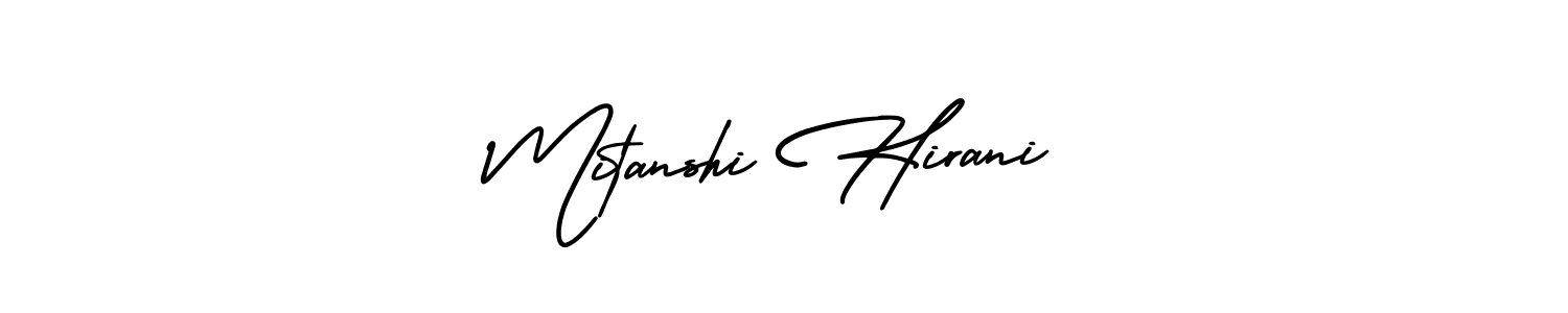 You should practise on your own different ways (AmerikaSignatureDemo-Regular) to write your name (Mitanshi Hirani) in signature. don't let someone else do it for you. Mitanshi Hirani signature style 3 images and pictures png