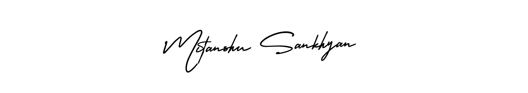You should practise on your own different ways (AmerikaSignatureDemo-Regular) to write your name (Mitanshu Sankhyan) in signature. don't let someone else do it for you. Mitanshu Sankhyan signature style 3 images and pictures png