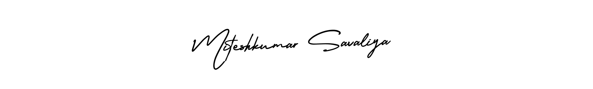It looks lik you need a new signature style for name Miteshkumar Savaliya. Design unique handwritten (AmerikaSignatureDemo-Regular) signature with our free signature maker in just a few clicks. Miteshkumar Savaliya signature style 3 images and pictures png