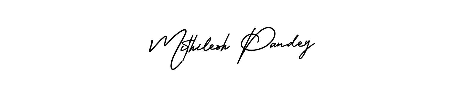 The best way (AmerikaSignatureDemo-Regular) to make a short signature is to pick only two or three words in your name. The name Mithilesh Pandey include a total of six letters. For converting this name. Mithilesh Pandey signature style 3 images and pictures png