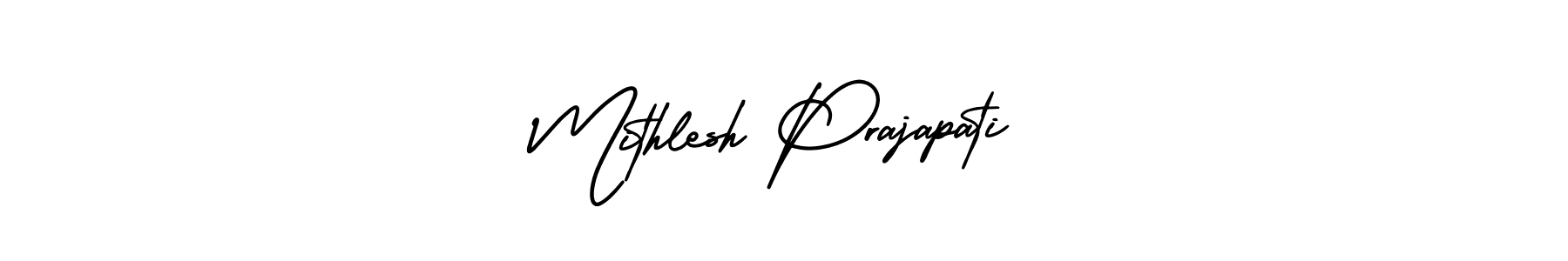 The best way (AmerikaSignatureDemo-Regular) to make a short signature is to pick only two or three words in your name. The name Mithlesh Prajapati include a total of six letters. For converting this name. Mithlesh Prajapati signature style 3 images and pictures png