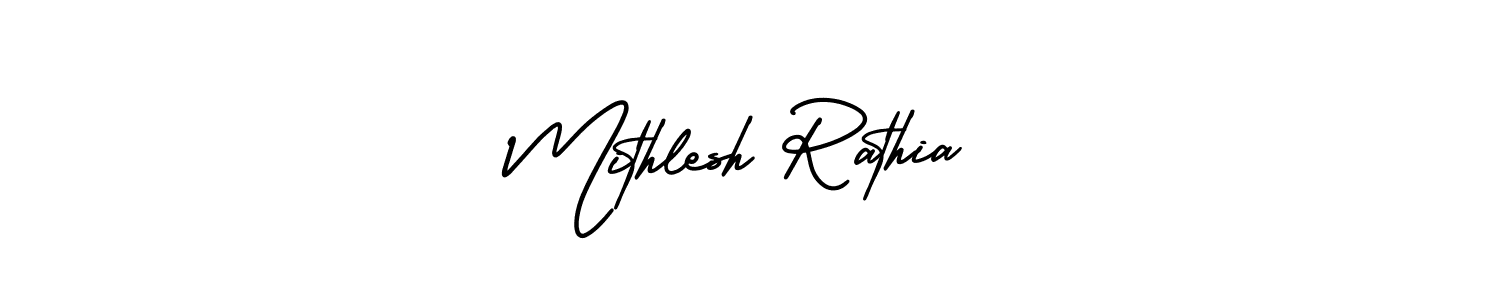 This is the best signature style for the Mithlesh Rathia name. Also you like these signature font (AmerikaSignatureDemo-Regular). Mix name signature. Mithlesh Rathia signature style 3 images and pictures png