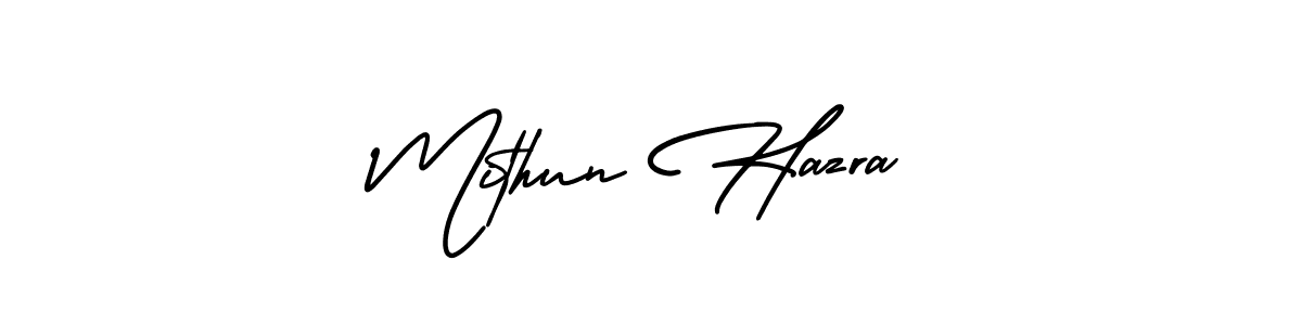 The best way (AmerikaSignatureDemo-Regular) to make a short signature is to pick only two or three words in your name. The name Mithun Hazra include a total of six letters. For converting this name. Mithun Hazra signature style 3 images and pictures png