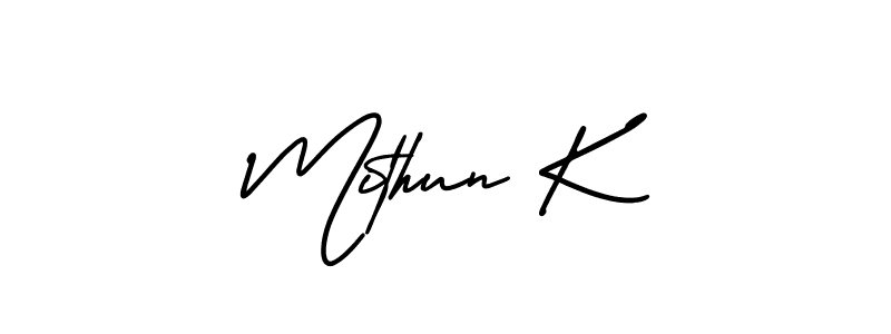 The best way (AmerikaSignatureDemo-Regular) to make a short signature is to pick only two or three words in your name. The name Mithun K include a total of six letters. For converting this name. Mithun K signature style 3 images and pictures png
