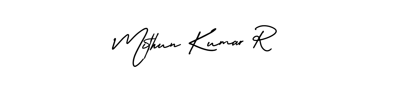 Use a signature maker to create a handwritten signature online. With this signature software, you can design (AmerikaSignatureDemo-Regular) your own signature for name Mithun Kumar R. Mithun Kumar R signature style 3 images and pictures png