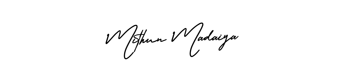 You should practise on your own different ways (AmerikaSignatureDemo-Regular) to write your name (Mithun Madaiya) in signature. don't let someone else do it for you. Mithun Madaiya signature style 3 images and pictures png