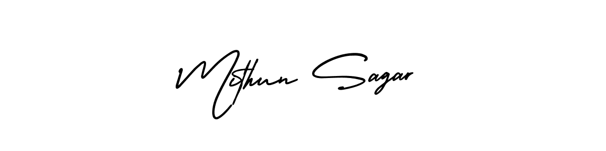 You should practise on your own different ways (AmerikaSignatureDemo-Regular) to write your name (Mithun Sagar) in signature. don't let someone else do it for you. Mithun Sagar signature style 3 images and pictures png