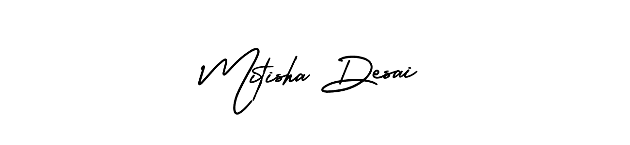 The best way (AmerikaSignatureDemo-Regular) to make a short signature is to pick only two or three words in your name. The name Mitisha Desai include a total of six letters. For converting this name. Mitisha Desai signature style 3 images and pictures png