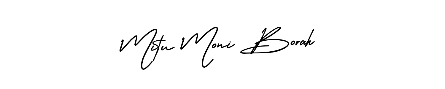 This is the best signature style for the Mitu Moni Borah name. Also you like these signature font (AmerikaSignatureDemo-Regular). Mix name signature. Mitu Moni Borah signature style 3 images and pictures png