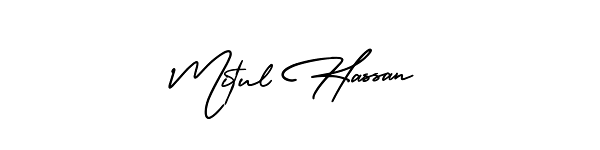 The best way (AmerikaSignatureDemo-Regular) to make a short signature is to pick only two or three words in your name. The name Mitul Hassan include a total of six letters. For converting this name. Mitul Hassan signature style 3 images and pictures png