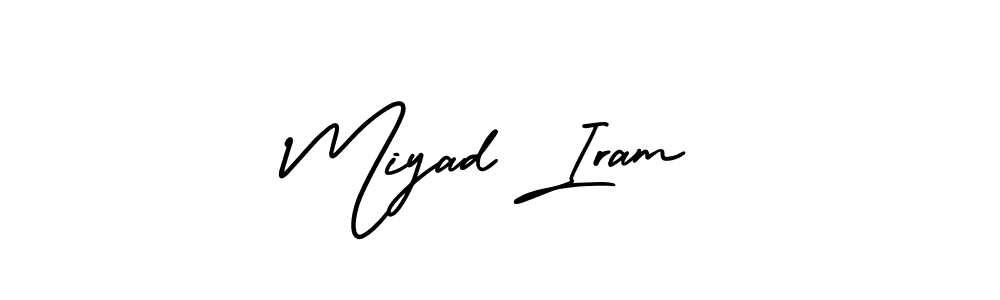 The best way (AmerikaSignatureDemo-Regular) to make a short signature is to pick only two or three words in your name. The name Miyad Iram include a total of six letters. For converting this name. Miyad Iram signature style 3 images and pictures png