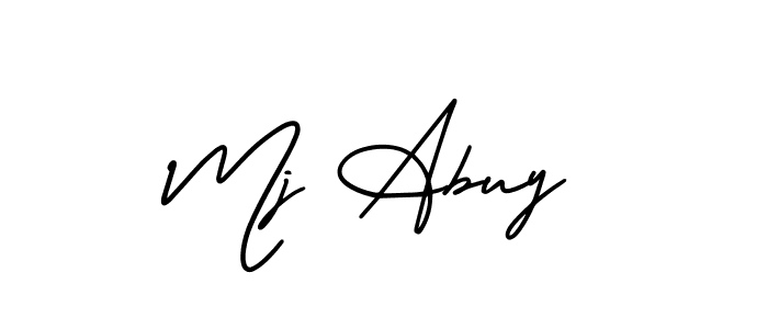 How to make Mj Abuy name signature. Use AmerikaSignatureDemo-Regular style for creating short signs online. This is the latest handwritten sign. Mj Abuy signature style 3 images and pictures png