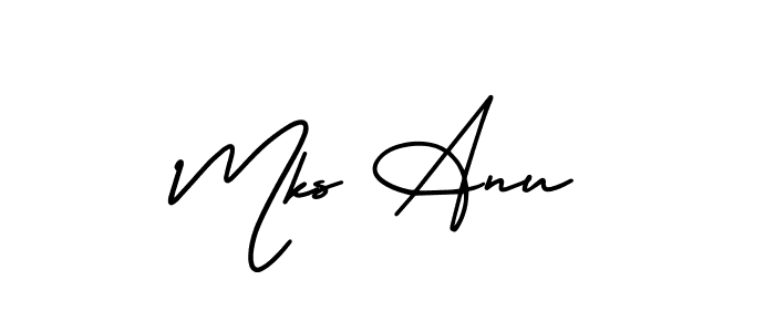 You should practise on your own different ways (AmerikaSignatureDemo-Regular) to write your name (Mks Anu) in signature. don't let someone else do it for you. Mks Anu signature style 3 images and pictures png