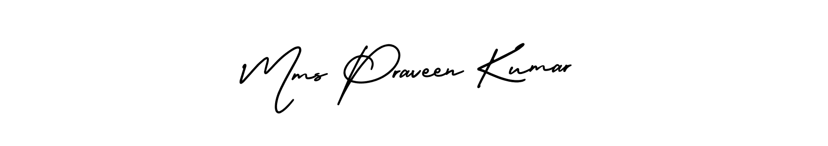 You should practise on your own different ways (AmerikaSignatureDemo-Regular) to write your name (Mms Praveen Kumar) in signature. don't let someone else do it for you. Mms Praveen Kumar signature style 3 images and pictures png