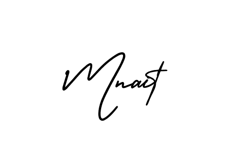 The best way (AmerikaSignatureDemo-Regular) to make a short signature is to pick only two or three words in your name. The name Mnait include a total of six letters. For converting this name. Mnait signature style 3 images and pictures png