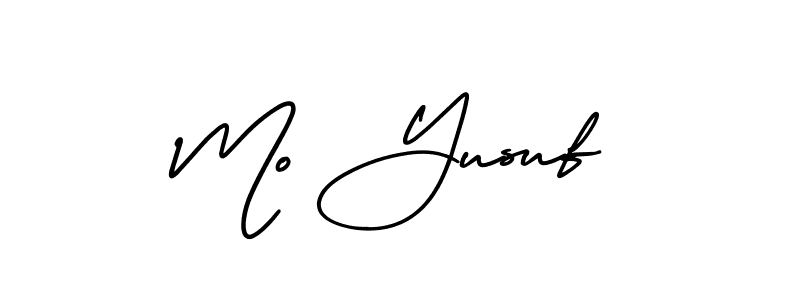 You should practise on your own different ways (AmerikaSignatureDemo-Regular) to write your name (Mo Yusuf) in signature. don't let someone else do it for you. Mo Yusuf signature style 3 images and pictures png