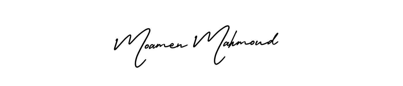 You should practise on your own different ways (AmerikaSignatureDemo-Regular) to write your name (Moamen Mahmoud) in signature. don't let someone else do it for you. Moamen Mahmoud signature style 3 images and pictures png