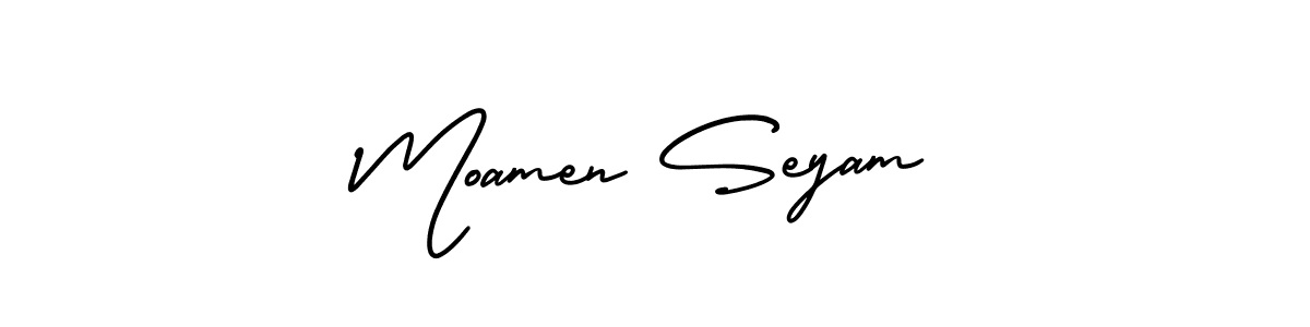 if you are searching for the best signature style for your name Moamen Seyam. so please give up your signature search. here we have designed multiple signature styles  using AmerikaSignatureDemo-Regular. Moamen Seyam signature style 3 images and pictures png