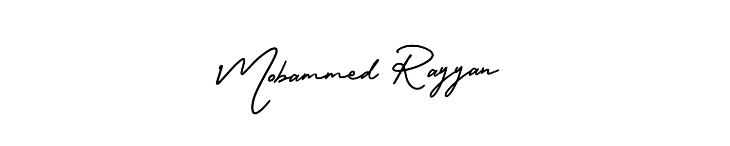 You should practise on your own different ways (AmerikaSignatureDemo-Regular) to write your name (Mobammed Rayyan) in signature. don't let someone else do it for you. Mobammed Rayyan signature style 3 images and pictures png