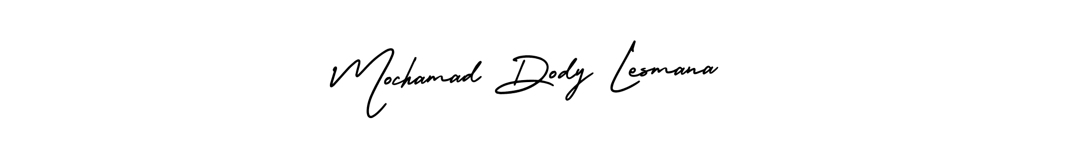 This is the best signature style for the Mochamad Dody Lesmana name. Also you like these signature font (AmerikaSignatureDemo-Regular). Mix name signature. Mochamad Dody Lesmana signature style 3 images and pictures png