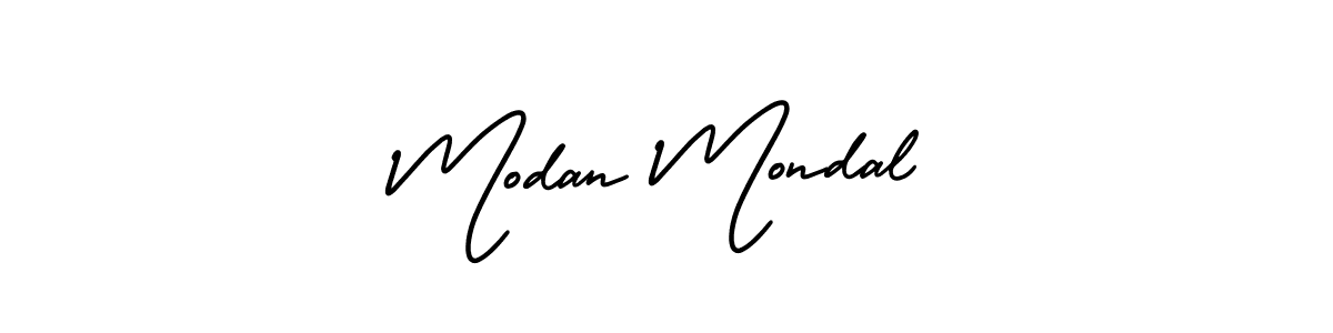 The best way (AmerikaSignatureDemo-Regular) to make a short signature is to pick only two or three words in your name. The name Modan Mondal include a total of six letters. For converting this name. Modan Mondal signature style 3 images and pictures png