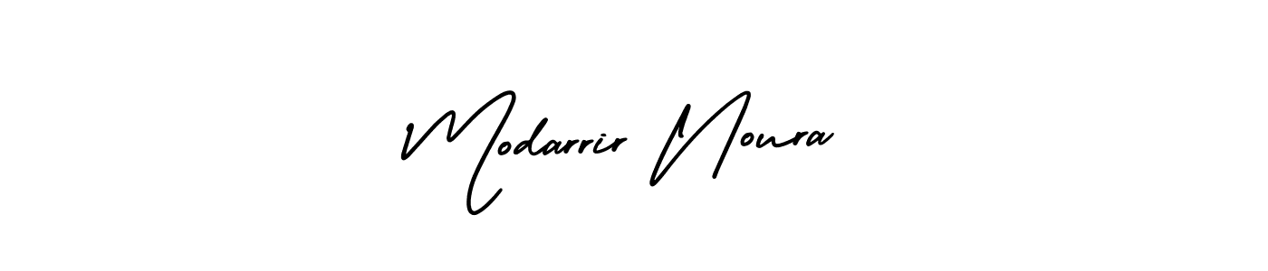 The best way (AmerikaSignatureDemo-Regular) to make a short signature is to pick only two or three words in your name. The name Modarrir Noura include a total of six letters. For converting this name. Modarrir Noura signature style 3 images and pictures png