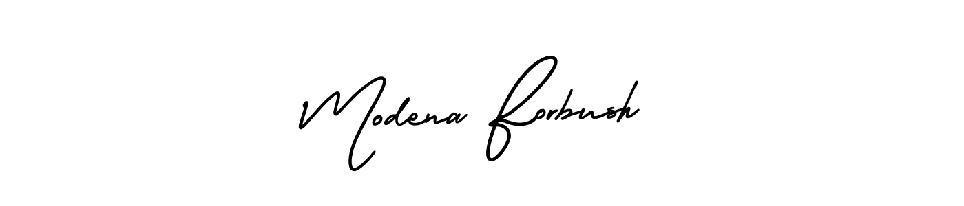 The best way (AmerikaSignatureDemo-Regular) to make a short signature is to pick only two or three words in your name. The name Modena Forbush include a total of six letters. For converting this name. Modena Forbush signature style 3 images and pictures png