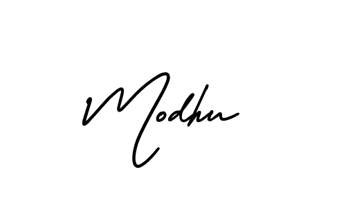 The best way (AmerikaSignatureDemo-Regular) to make a short signature is to pick only two or three words in your name. The name Modhu include a total of six letters. For converting this name. Modhu signature style 3 images and pictures png
