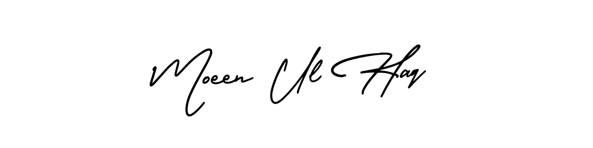 The best way (AmerikaSignatureDemo-Regular) to make a short signature is to pick only two or three words in your name. The name Moeen Ul Haq include a total of six letters. For converting this name. Moeen Ul Haq signature style 3 images and pictures png