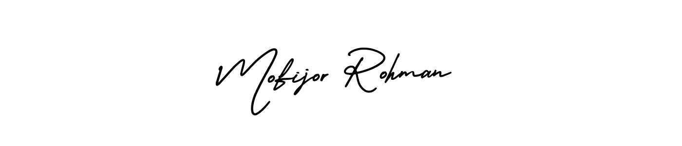 The best way (AmerikaSignatureDemo-Regular) to make a short signature is to pick only two or three words in your name. The name Mofijor Rohman include a total of six letters. For converting this name. Mofijor Rohman signature style 3 images and pictures png
